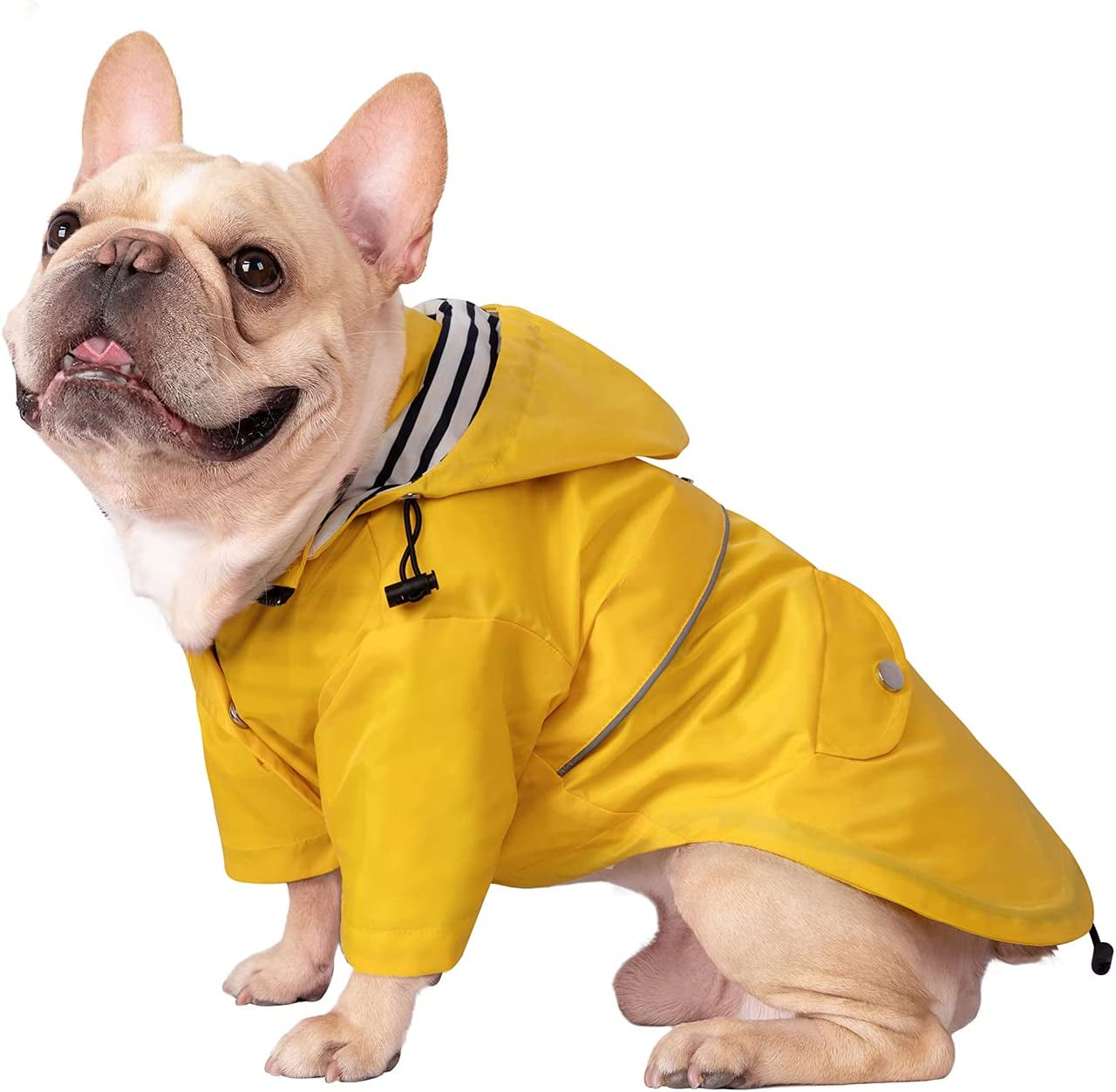 Dog Raincoat Poncho Double Layer Zip Rain Jacket with Removable Hood, Leash Hole for Small to 3XL Dogs and Puppies Yellow - L