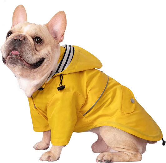 Dog Raincoat Poncho Double Layer Zip Rain Jacket with Removable Hood, Leash Hole for Small to 3XL Dogs and Puppies Yellow - L