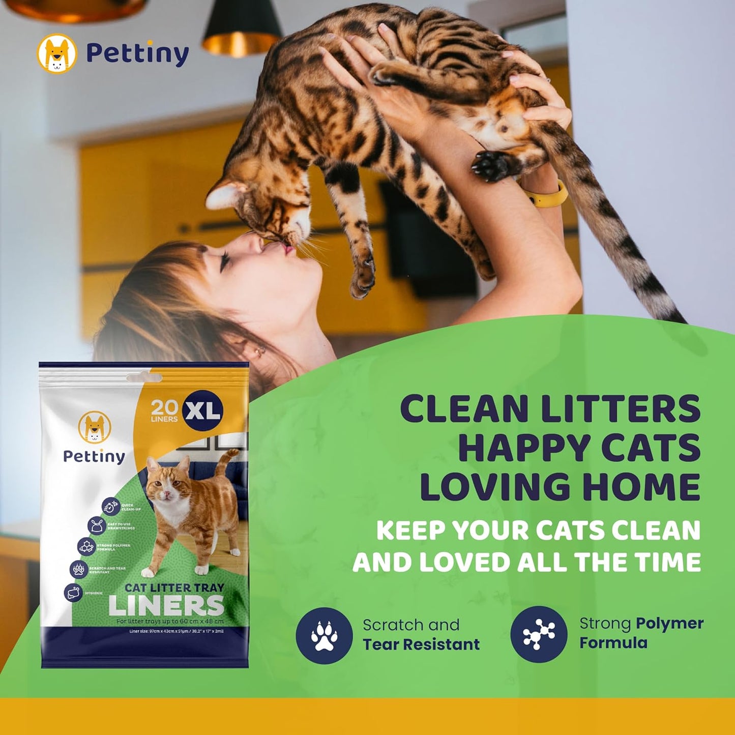 20 XL Cat Litter Box Liners with Drawstrings - Scratch Resistant Cat Litter Bags for an Extra Large Litter Pan
