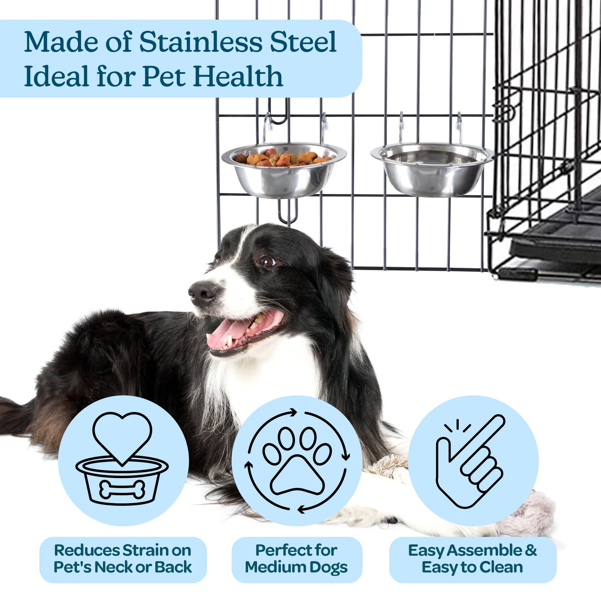 Set of 2 Stainless-Steel Hanging Dog Bowls - 20Oz Each