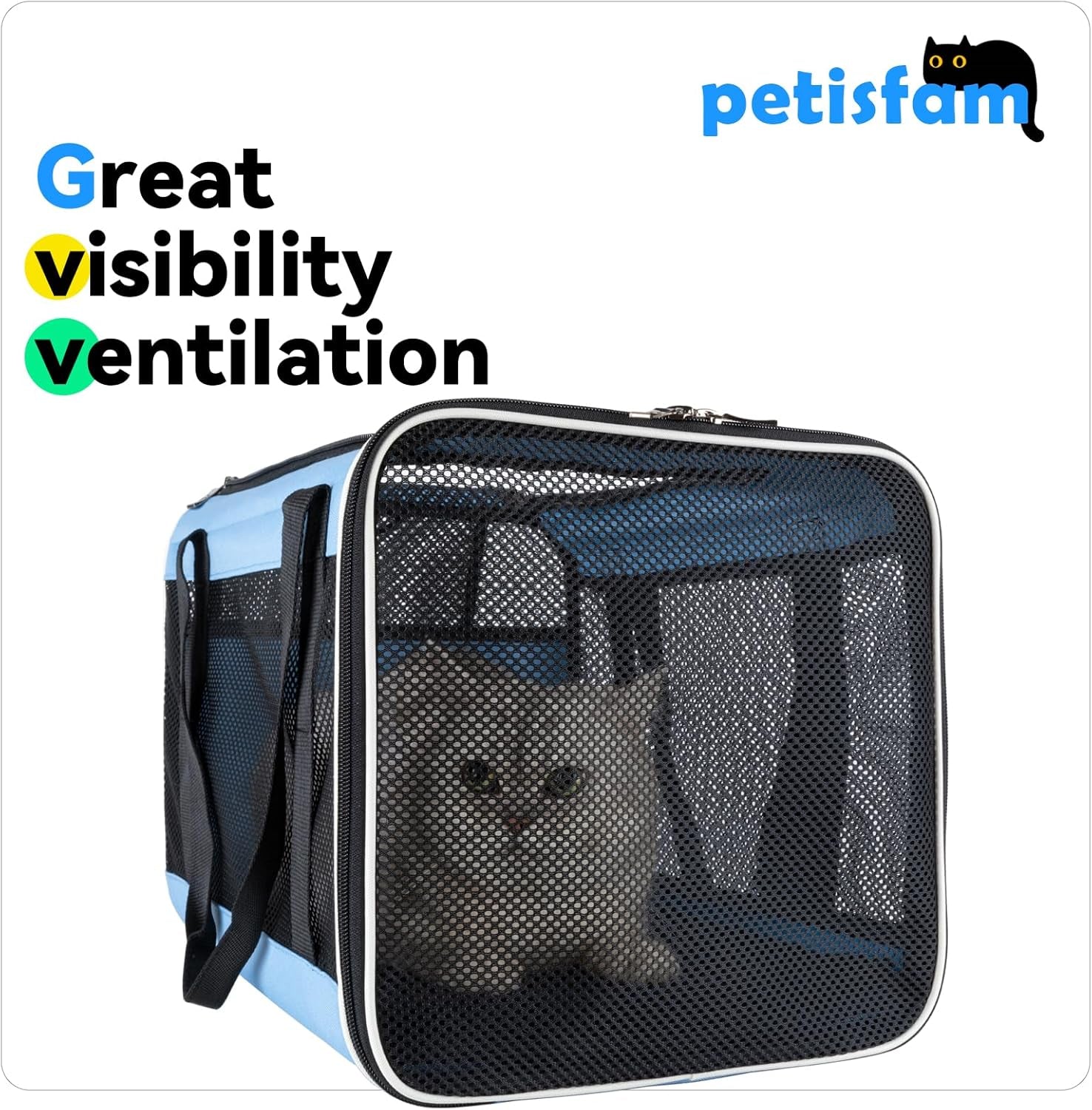 Soft Pet Carrier for Large and Medium Cats, 2 Kitties, Small Dogs. Easy to Get Cat In, Great for Cats That Don'T like Carriers (Blue)