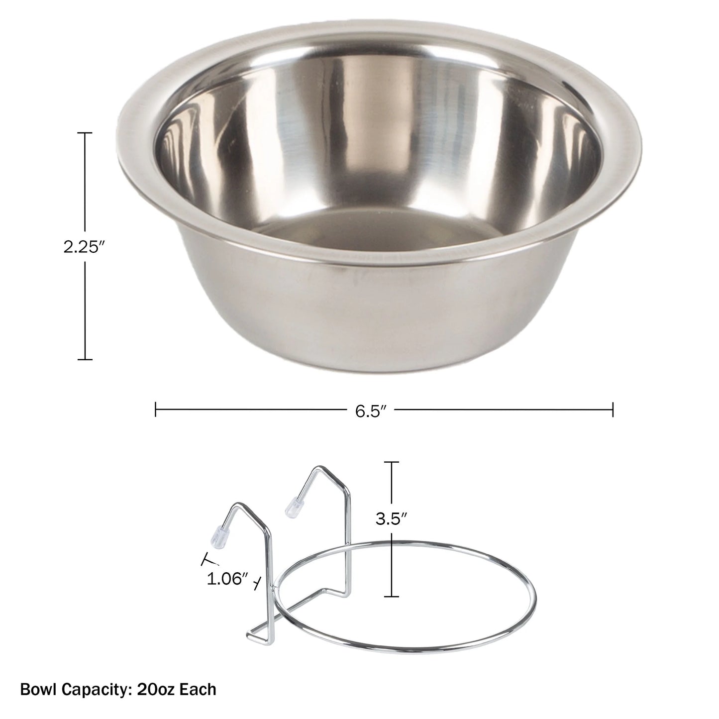 Set of 2 Stainless-Steel Hanging Dog Bowls - 20Oz Each