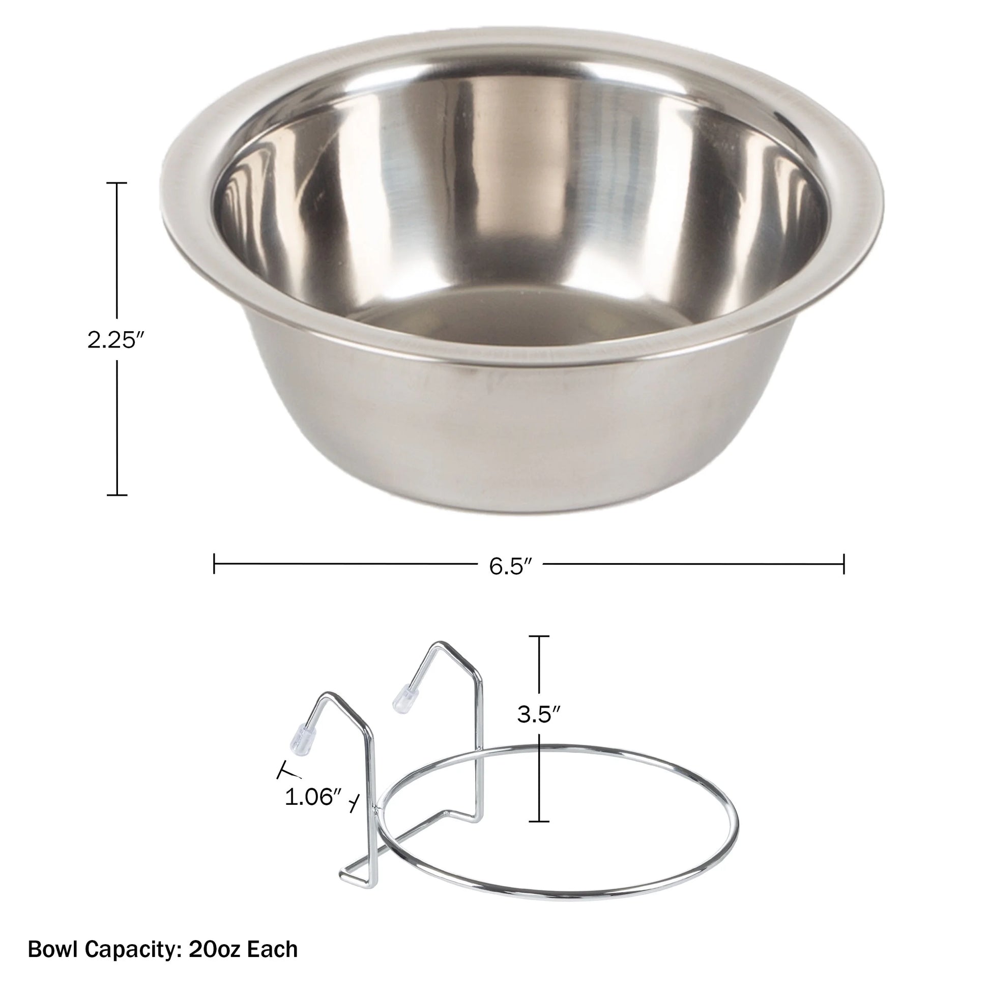 Set of 2 Stainless-Steel Hanging Dog Bowls - 20Oz Each
