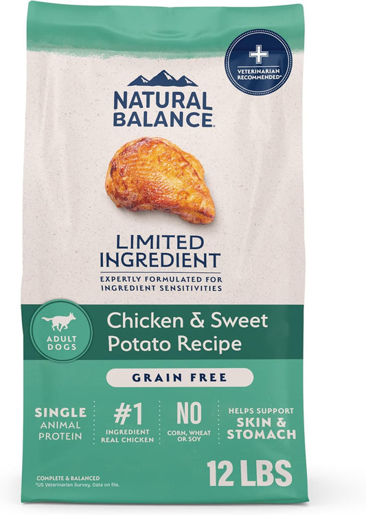 Limited Ingredient Adult Grain Free-Dry Dog Food, Chicken & Sweet Potato Recipe, 12 Pound (Pack of 1)
