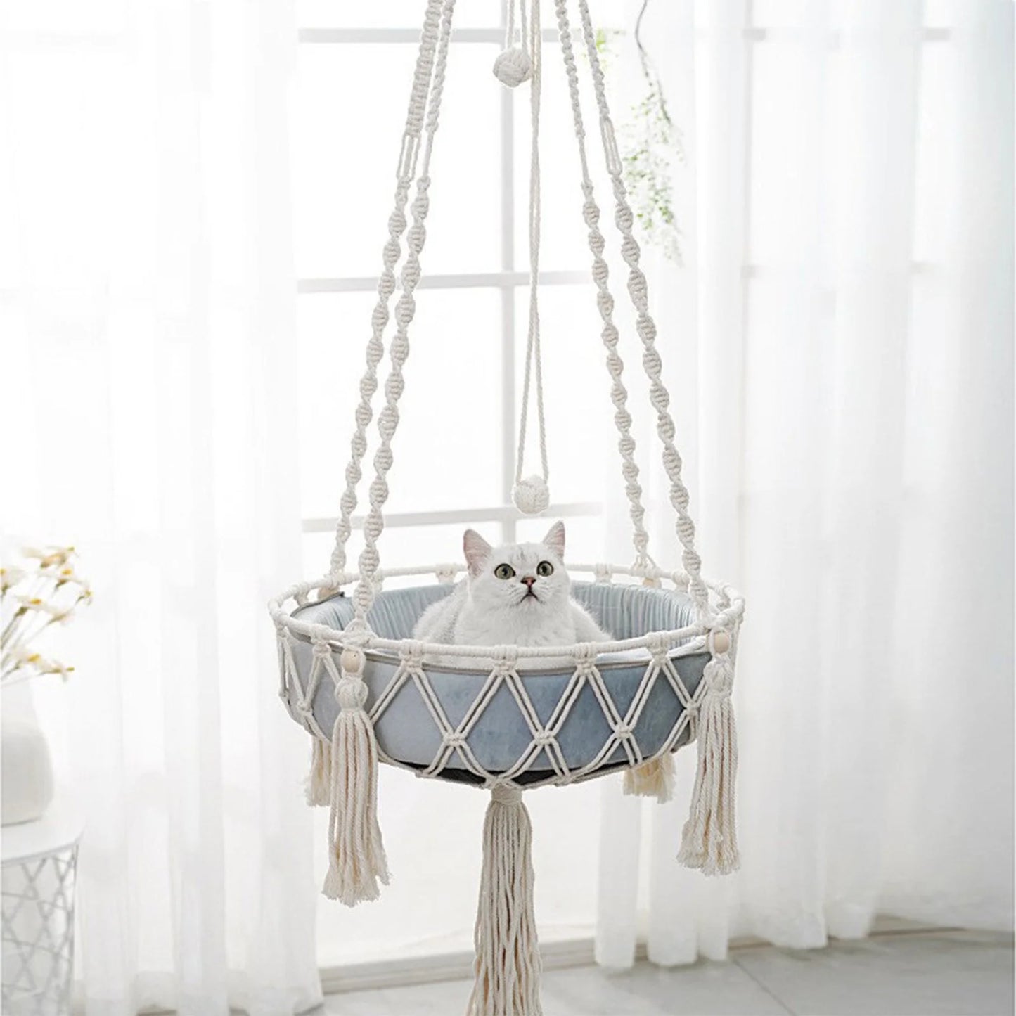 Hand Woven Kittens Hammocks Hanging Cat Bed, Cozy Cat Swings, Bohemian Style Pet Accessories, Elevated Cat Basket for Relaxation, Durable and Easy to Clean Cat Furniture