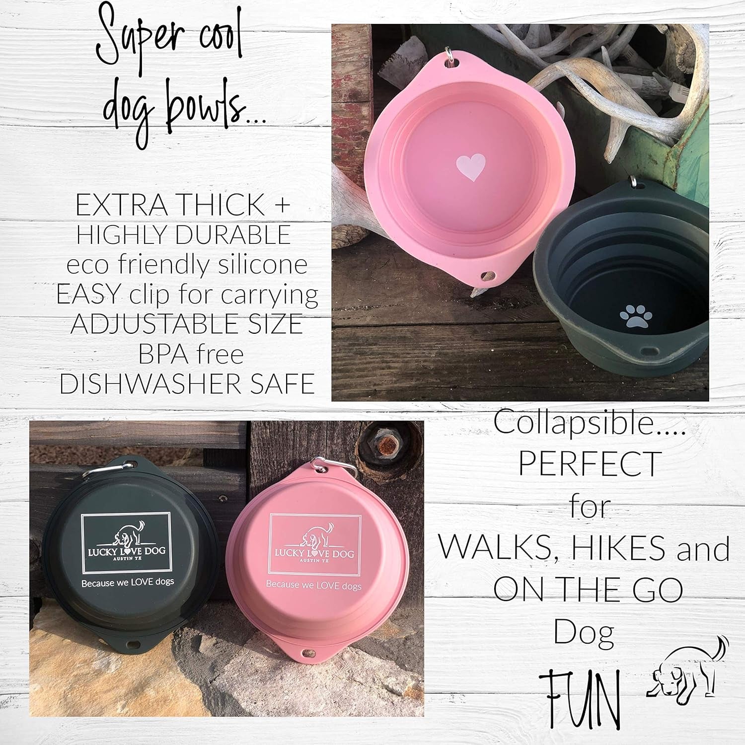 Travel Dog Bowl, Collapsible Compact Water Dog Dish, Rose