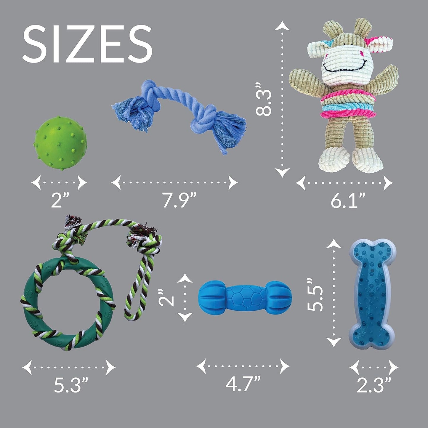 Dog Chew Toy Set for Small to Medium Breeds, Includes All Natural Rubber, Cotton, Ball & Rope Toys, Ideal Puppy Chew Toys for Teething, Reduces Destructive Chewing & Anxiety (Pack of 6)