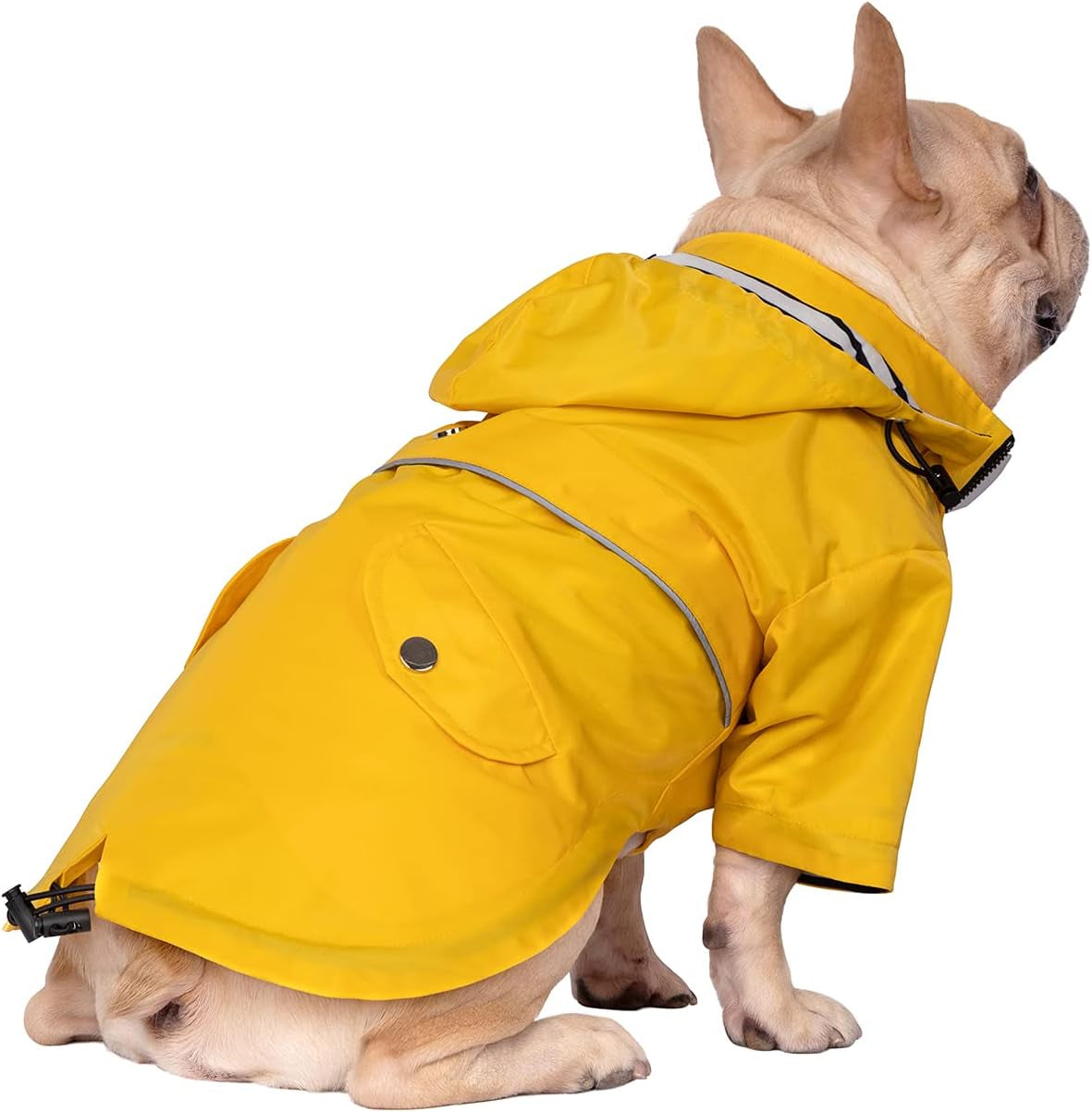 Dog Raincoat Poncho Double Layer Zip Rain Jacket with Removable Hood, Leash Hole for Small to 3XL Dogs and Puppies Yellow - L