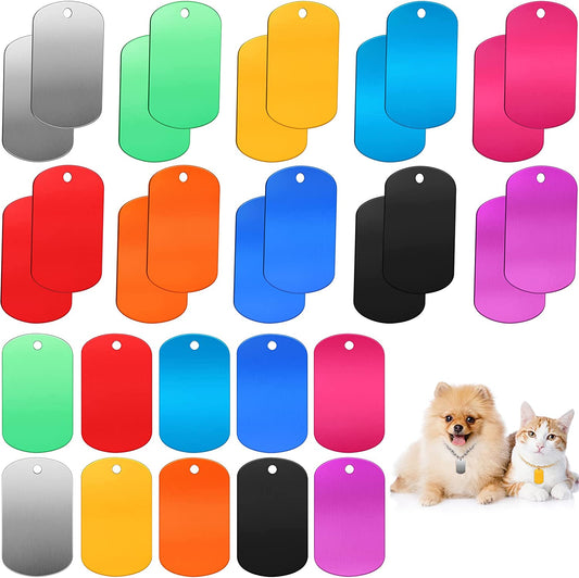 30 Pieces Aluminum Dog Tags, Blank Discs for DIY Decorative Craft Pet Tags, Metal Stamping, Multicolor, 50 X 29 X 1 Mm, 3 Mm Hole