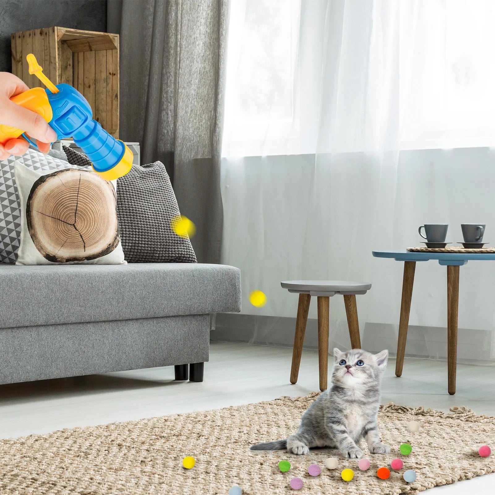 Interactive 100-Piece Cat Toy Ball Set with Launchers, Purple