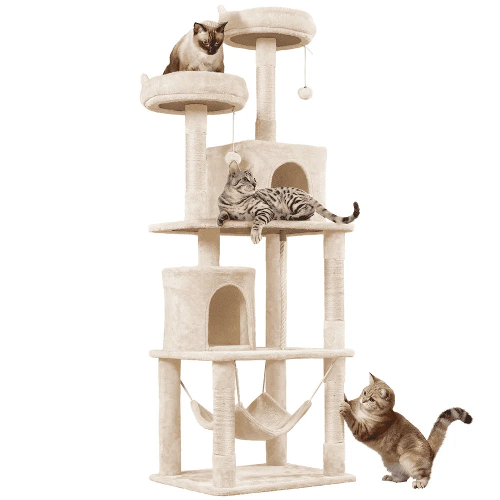 70.5" H Multi Level Cat Tree with 2 Condos & 2 Foam-Padded Perches, Beige