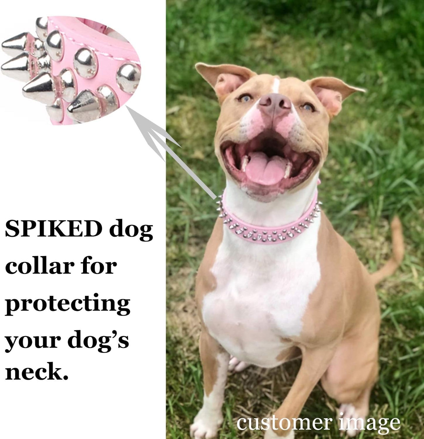 Adjustable Leather Spiked Studded Dog Collars with a Squeak Ball Gift for Small Medium Large Pets like Cats/Pit Bull/Bulldog/Pugs/Husky, Pink, XL 17.7-20.5 Inches