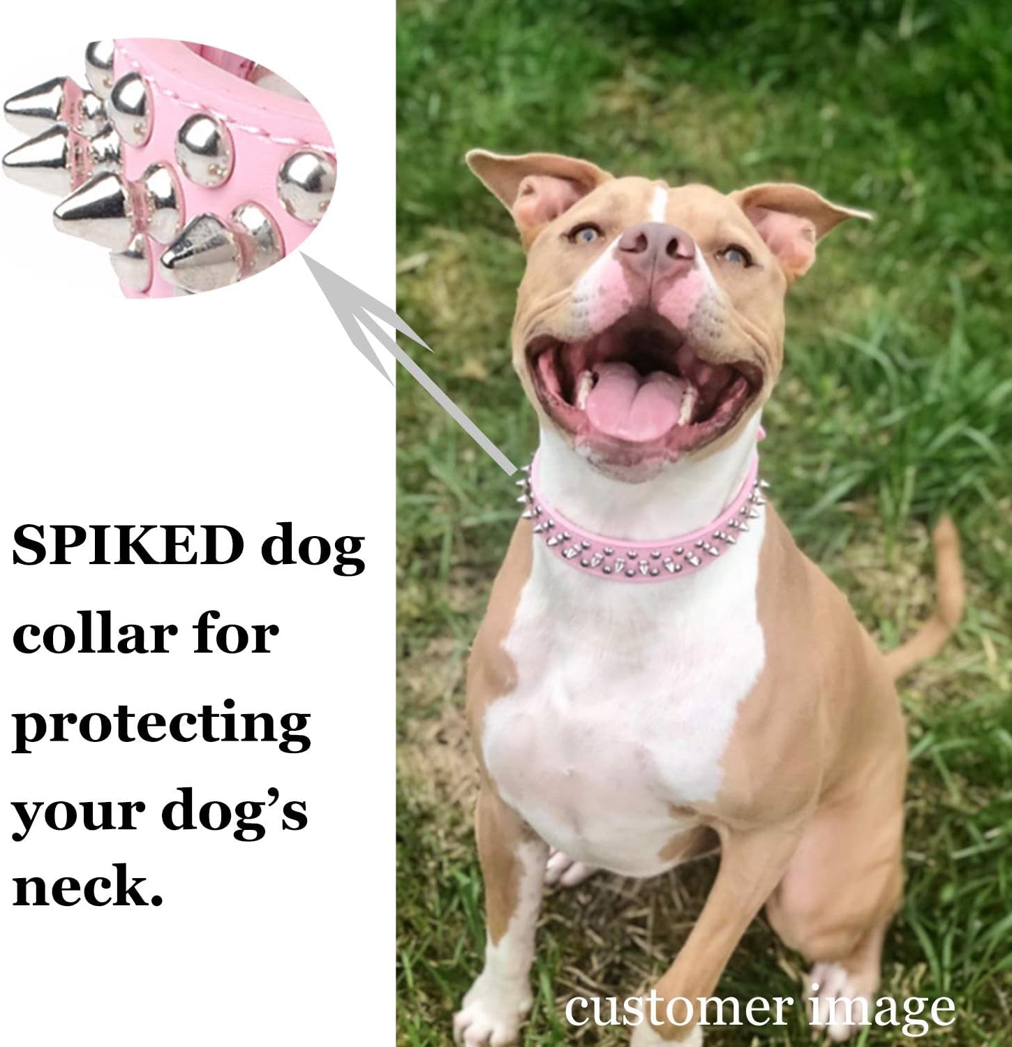 Adjustable Leather Spiked Studded Dog Collars with a Squeak Ball Gift for Small Medium Large Pets like Cats/Pit Bull/Bulldog/Pugs/Husky, Pink, XL 17.7-20.5 Inches