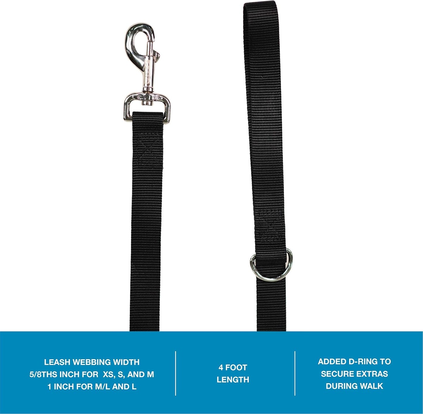 Pet Products No-Pull Balance Harness and Loose Leash Walking Set Dogs, Made in the USA, Black, X-Small