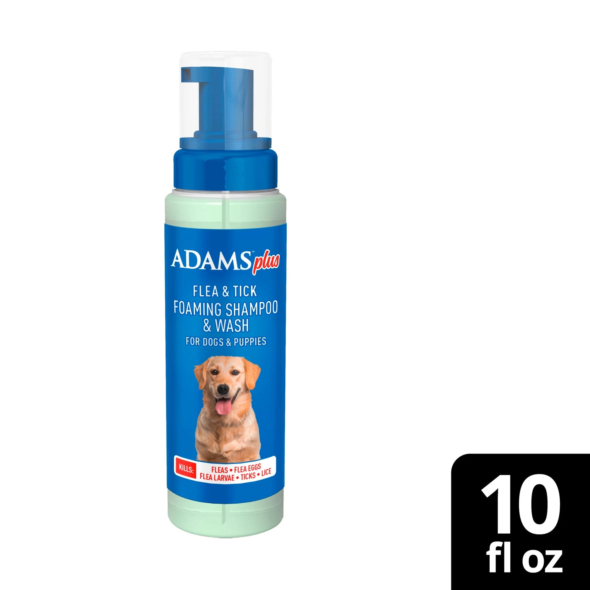 plus Flea & Tick Foaming Shampoo & Wash for Dogs & Puppies over 12 Weeks, Sensitive Skin Flea Treatment for Dogs and Puppies, Kills Adult Fleas, Ticks and Lice on Contact, 10 Fluid Ounces