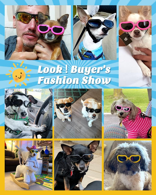 Small Dog Decorations Sunglasses UV Protection Goggles Eye Wear Protection with Adjustable Strap Waterproof Pet Sunglasses for Dogs Pet Sun Glasses Dog Windproof Anti-Fog Glasses