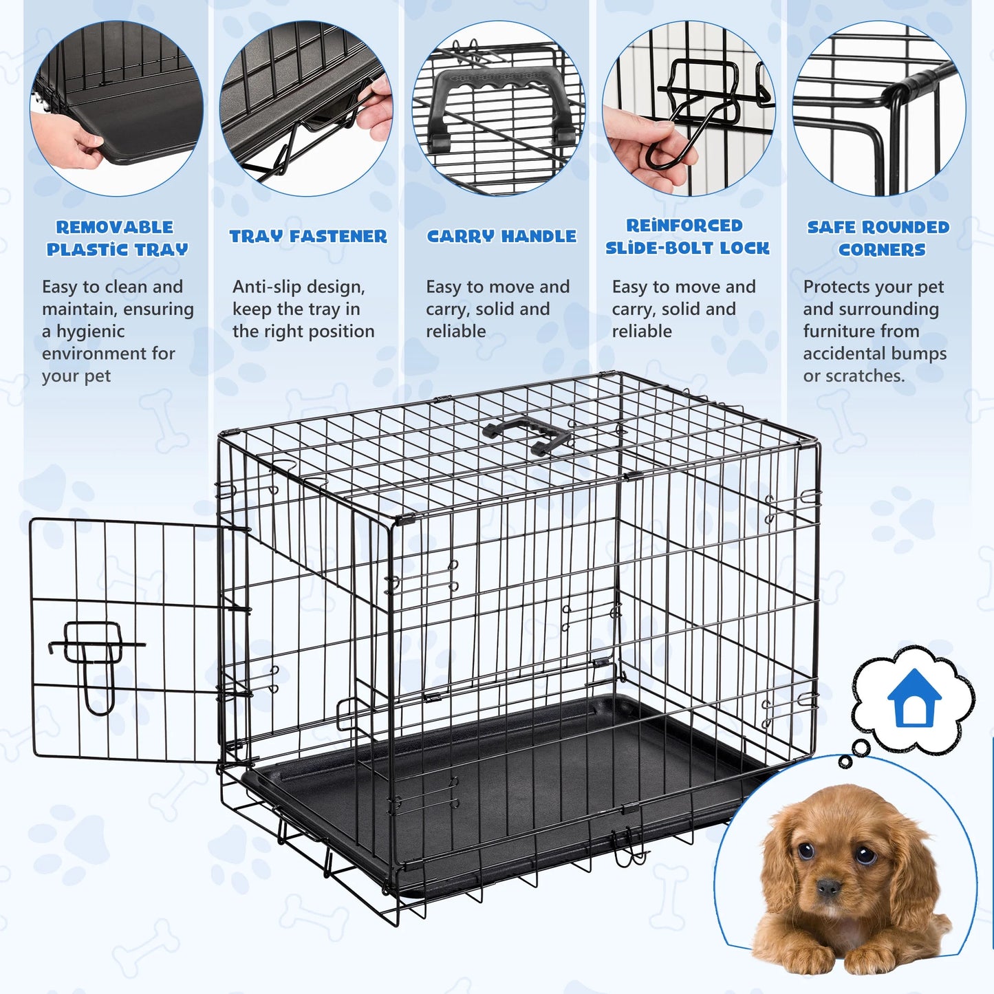 Medium Dog Crate, 30" Single Door Folding Metal Wire Dog Cage with Plastic Leak-Proof Pan Tray