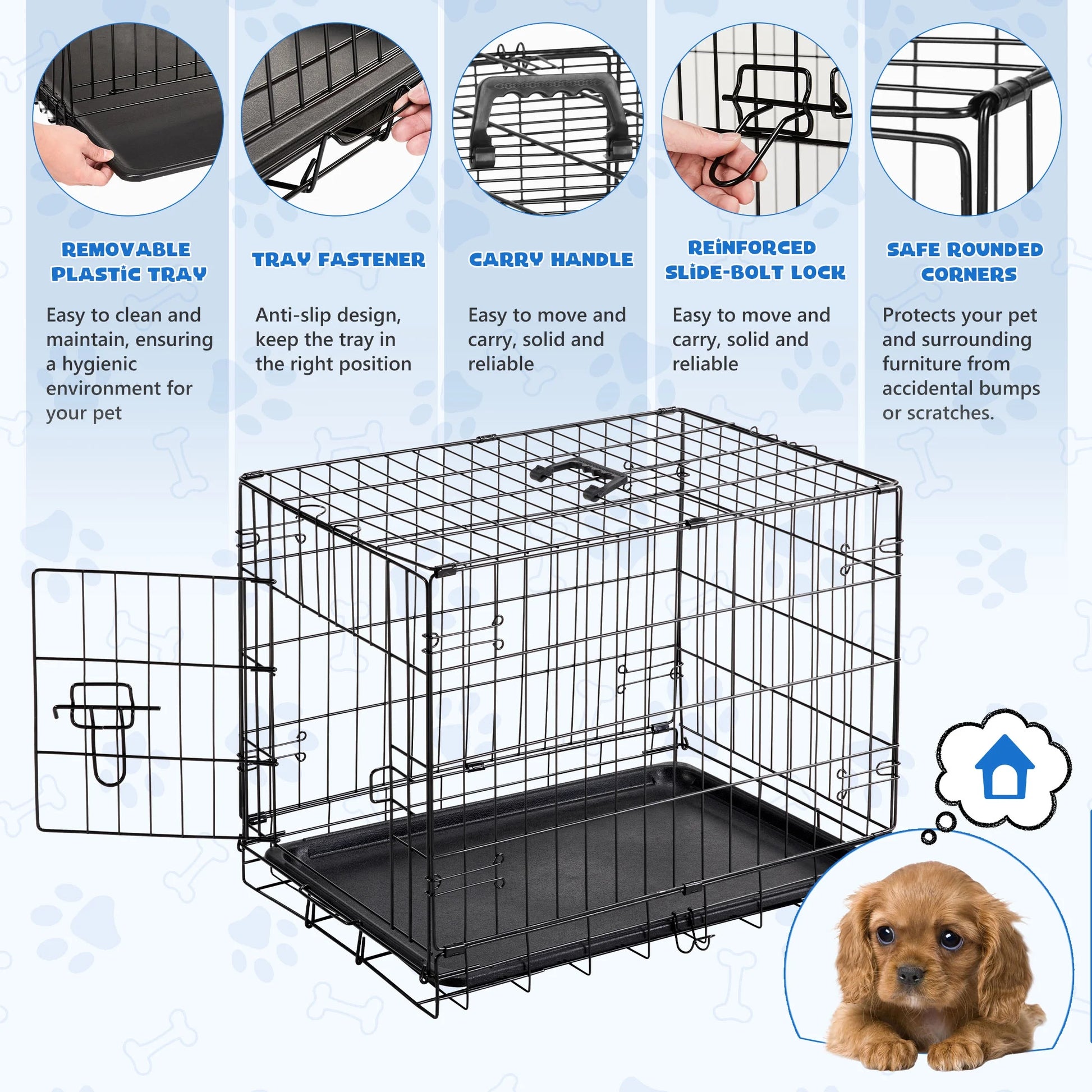 Medium Dog Crate, 30" Single Door Folding Metal Wire Dog Cage with Plastic Leak-Proof Pan Tray