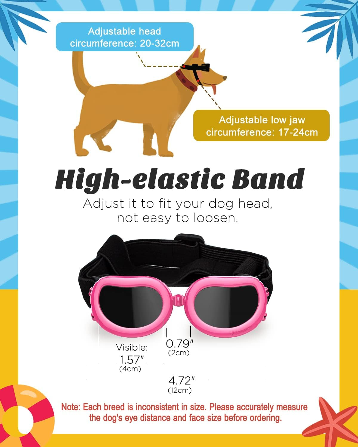 Small Dog Decorations Sunglasses UV Protection Goggles Eye Wear Protection with Adjustable Strap Waterproof Pet Sunglasses for Dogs Pet Sun Glasses Dog Windproof Anti-Fog Glasses