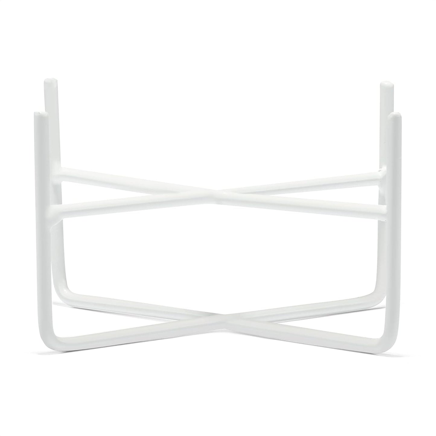 Simple Solid Dog Bowl and Dog Bowl Stand - Single Iron Stand with Single Ceramic Feeder or Water Bowl (Medium, Matte White)