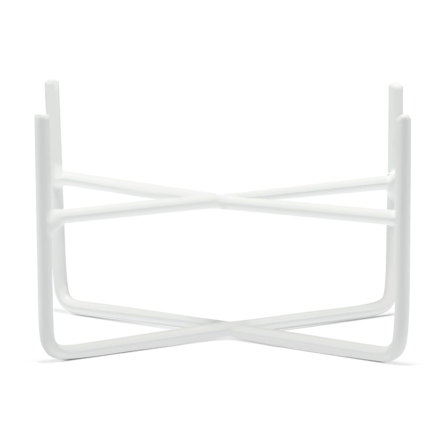 Simple Solid Dog Bowl and Dog Bowl Stand - Single Iron Stand with Single Ceramic Feeder or Water Bowl (Medium, Matte White)