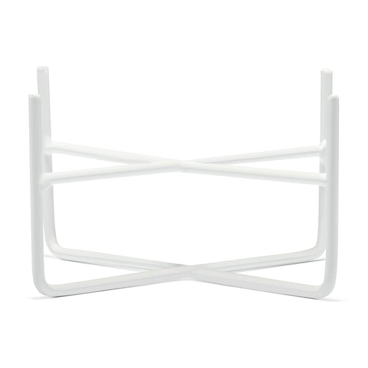 Simple Solid Dog Bowl and Dog Bowl Stand - Single Iron Stand with Single Ceramic Feeder or Water Bowl (Medium, Matte White)