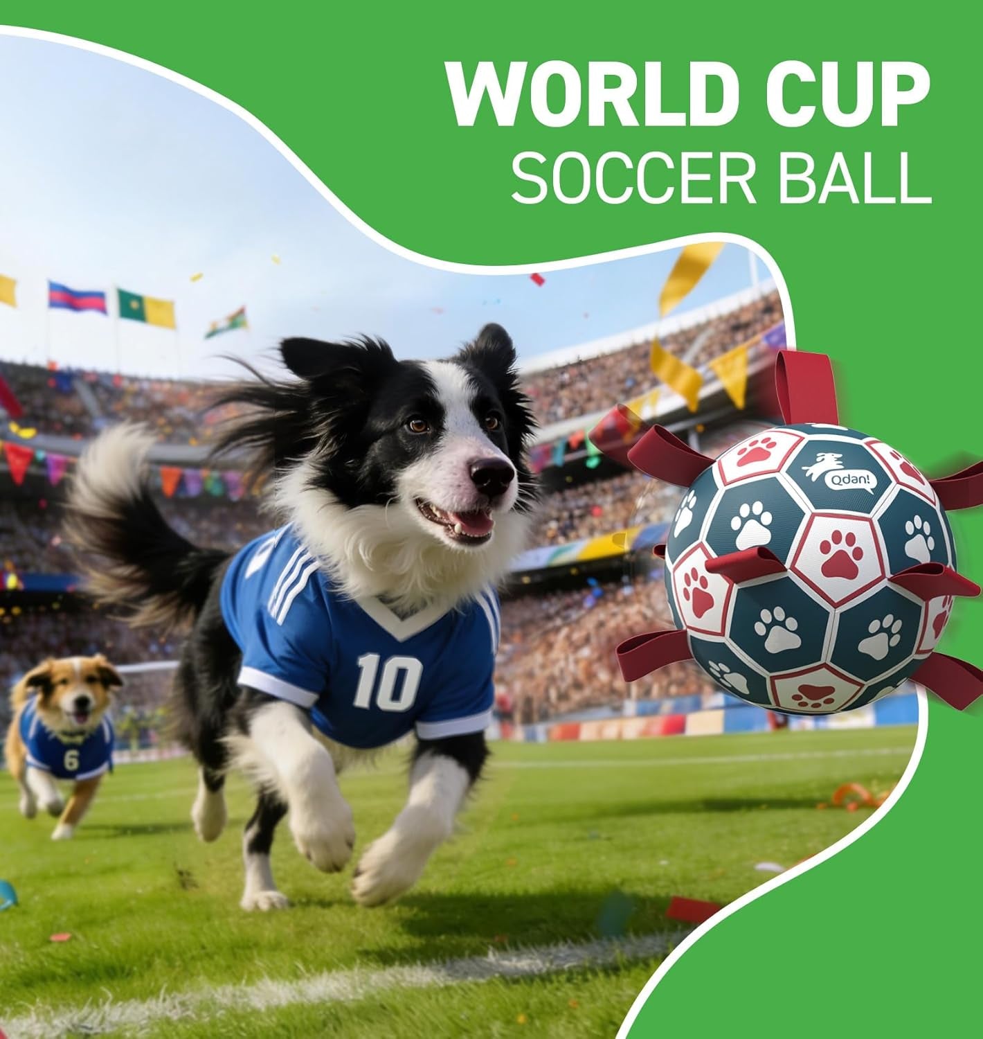 Dog Balls, World Cup Soccer Ball with Straps, Durable Herding Balls for Small Medium Pet, Puppy Birthday Gifts, Dog Water Toy, Pet Toys Puppy Ball (6 Inch)