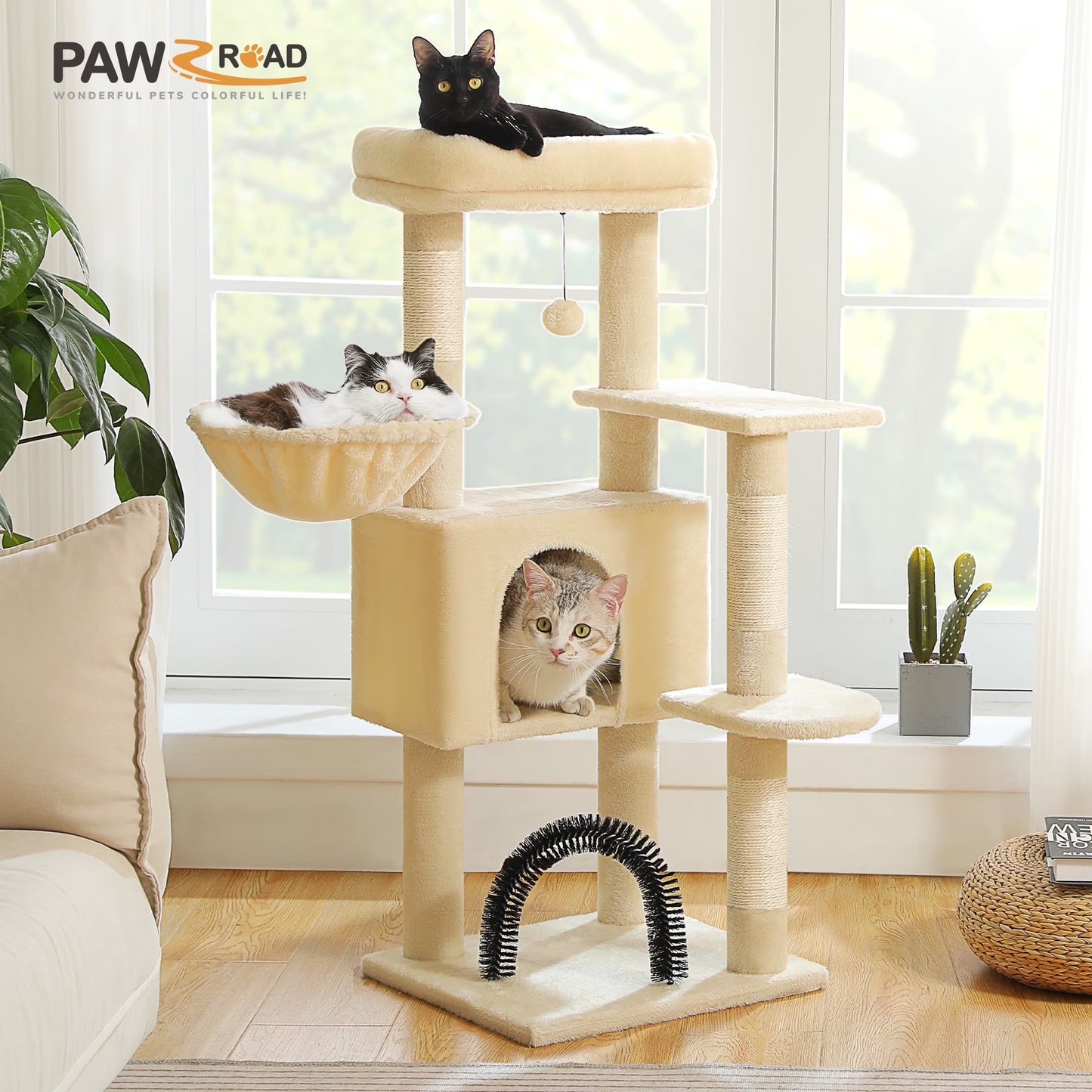 42" Cat Tree Condo with Large Perch Scratching Posts for Indoor Cats, Beige