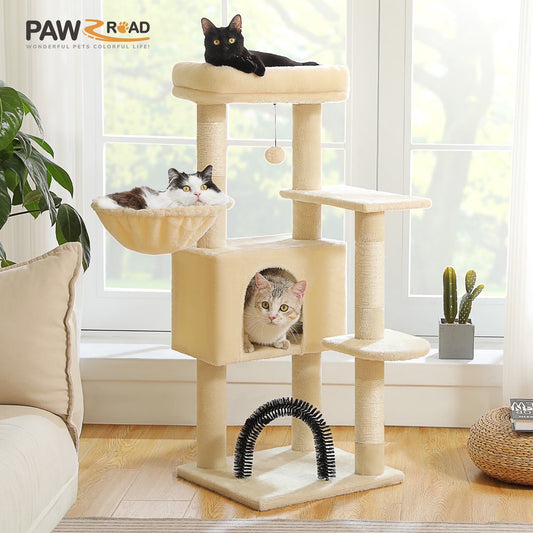 42" Cat Tree Condo with Large Perch Scratching Posts for Indoor Cats, Beige