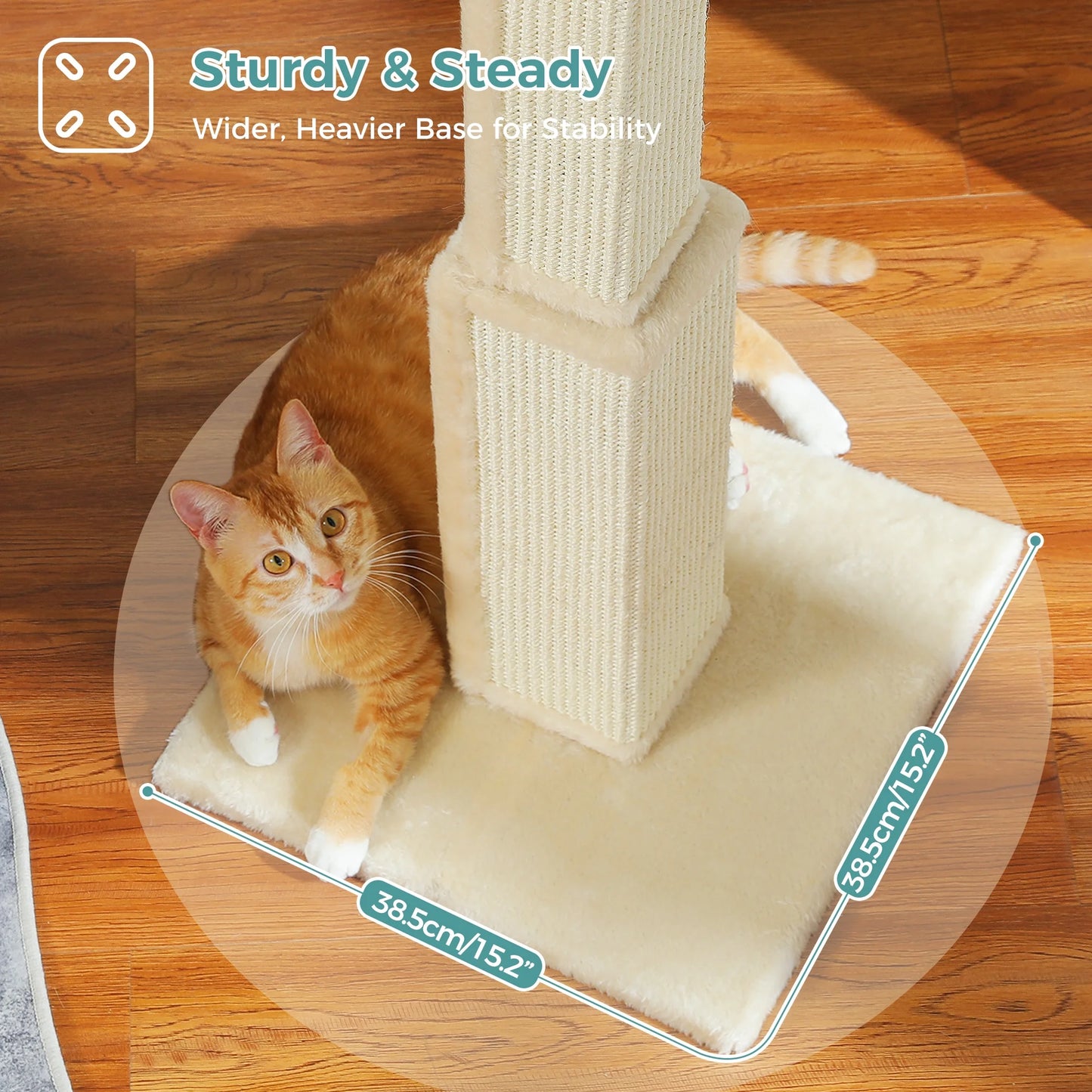 31" Natural Sisal Cat Scratching Post Indoor Cat Scratcher with Plush Large Base, Beige