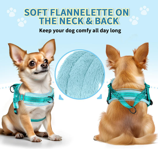 No Pull Small Dog Harness and Leash Set, Puppy Soft Vest Harness Neck & Chest Adjustable, Reflective Lightweight Harness & Anti-Twist Pet Lead Combo for Small Medium Dogs(Bl-Front Clip,Xxs)