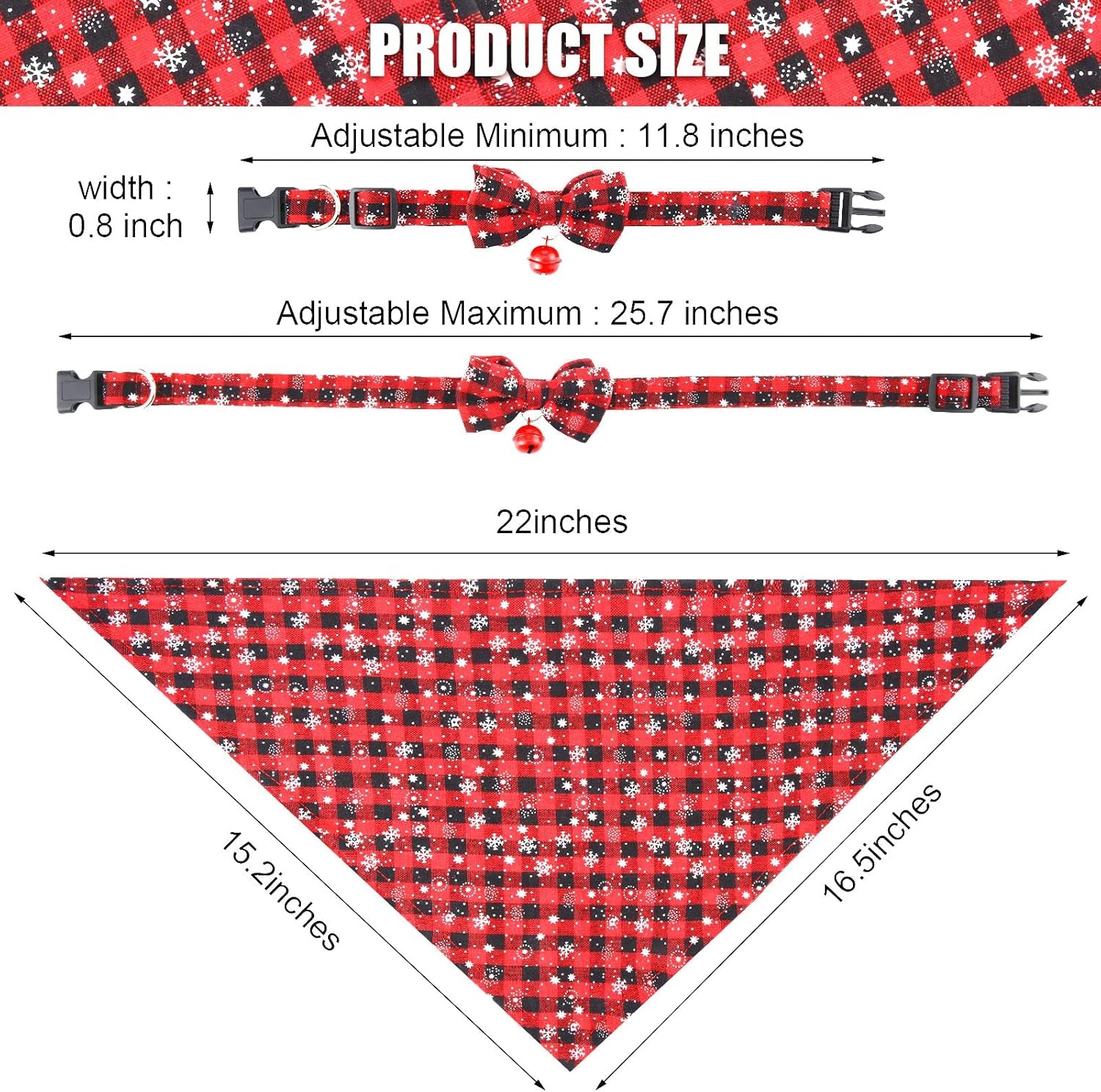 4 Pieces Christmas Dog Bandanas and Collars Set Xmas Christmas Classic Plaid Dog Neck Tie Triangle Bib Scarf Kerchief Adjustable PET Bow Tie with Safety Bell Costume for Cat(S,Stylish Style)