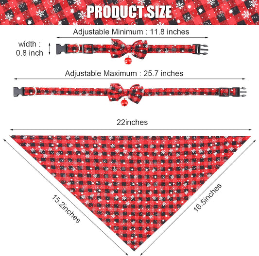 4 Pieces Christmas Dog Bandanas and Collars Set Xmas Christmas Classic Plaid Dog Neck Tie Triangle Bib Scarf Kerchief Adjustable PET Bow Tie with Safety Bell Costume for Cat(S,Stylish Style)