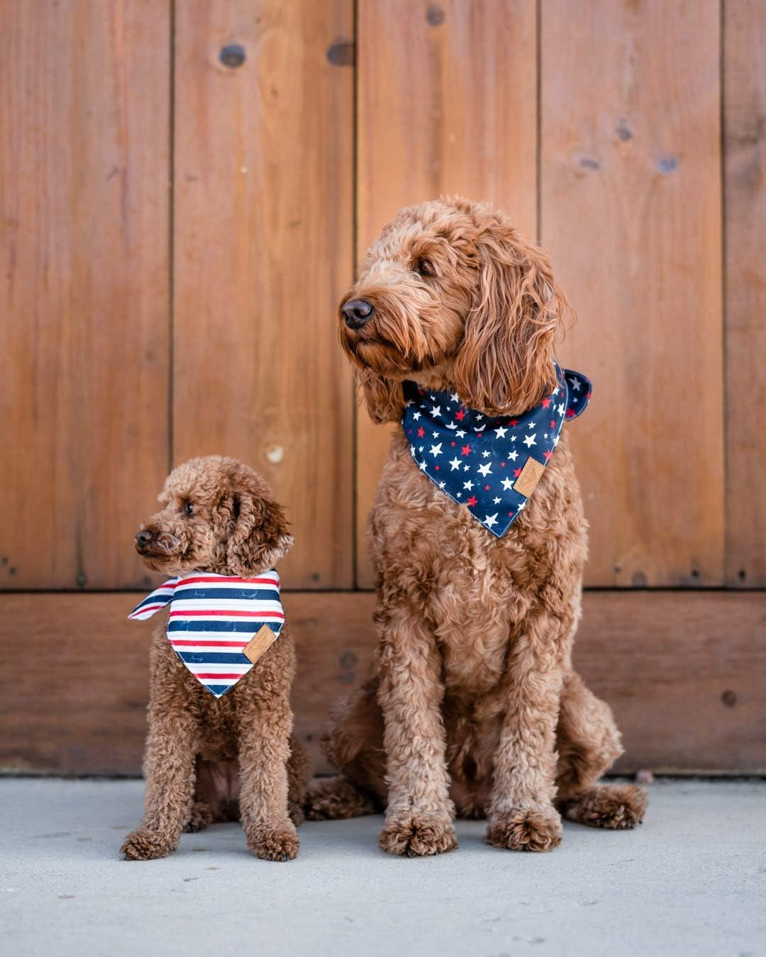 Dog Bandanas - 2 Pack | Stars+Stripes Set | Premium Durable Fabric | Unique Shape | Adjustable Fit | Multiple Sizes Offered | (Small)