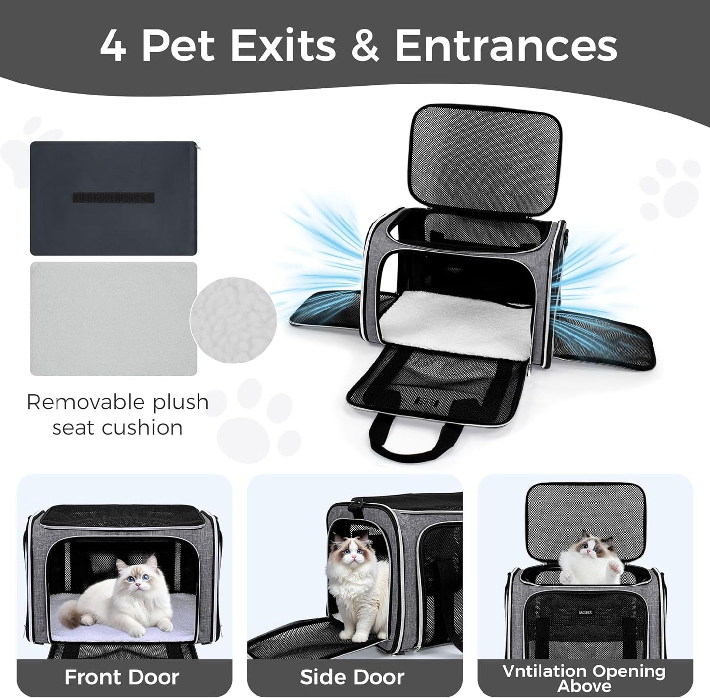 Pet Travel Carrier, Cat Carriers Dog Carrier for Small Medium Cats Dogs Puppies, Airline Approved Small Dog Carrier Soft Sided, Collapsible Puppy Carrier. Grey