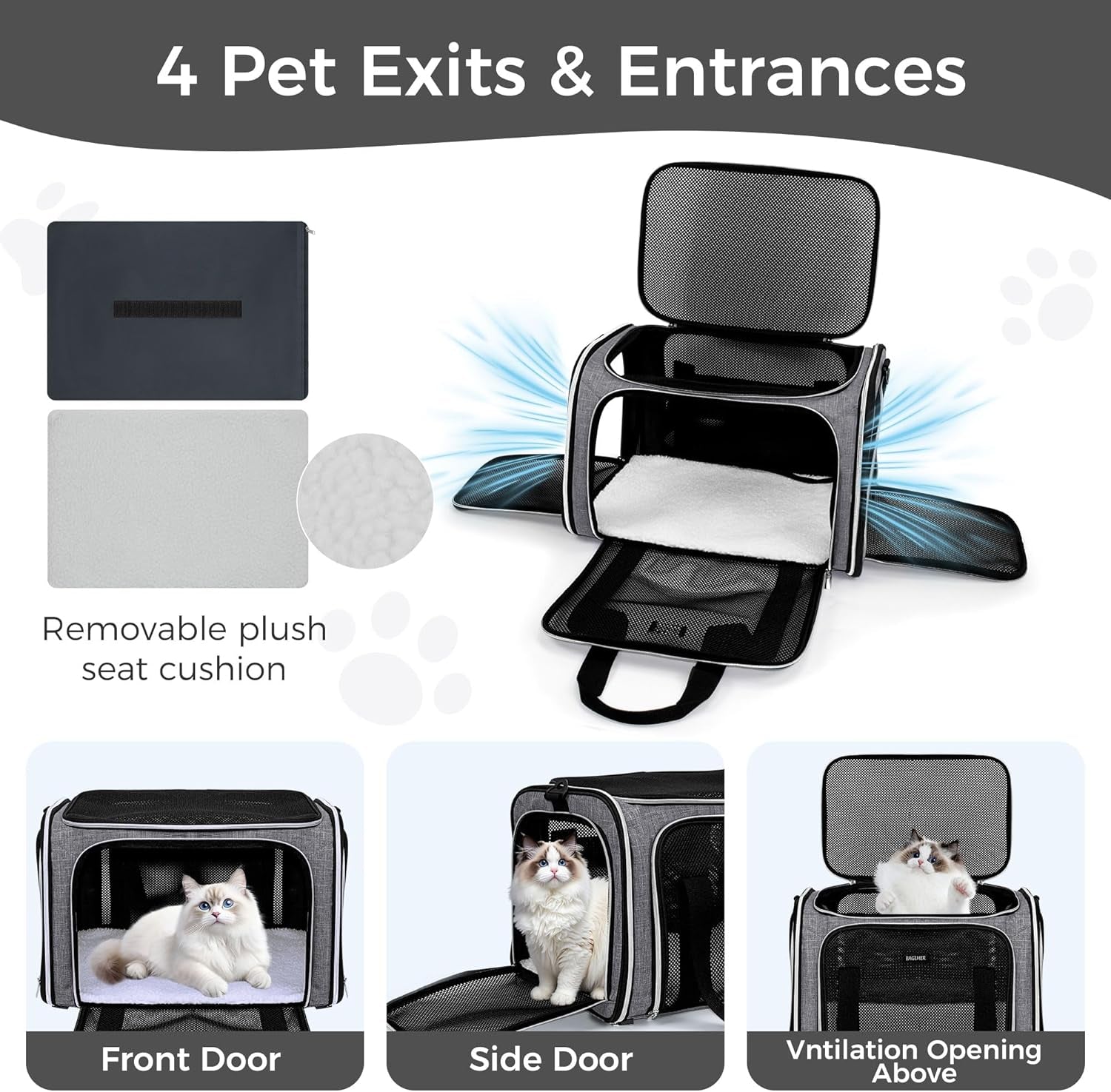 Pet Travel Carrier, Cat Carriers Dog Carrier for Small Medium Cats Dogs Puppies, Airline Approved Small Dog Carrier Soft Sided, Collapsible Puppy Carrier. Grey