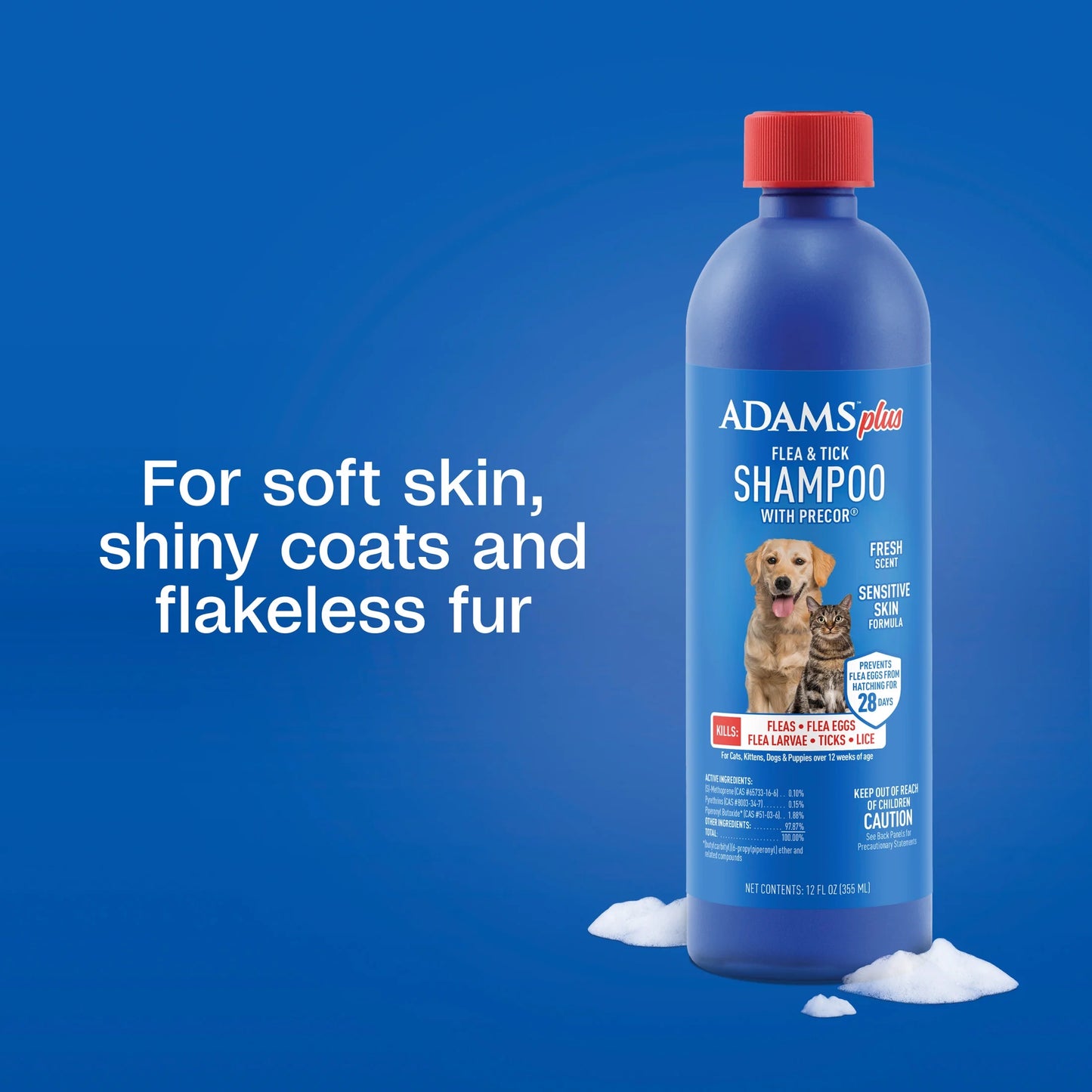 plus Flea & Tick Shampoo with Precor for Cats, Kittens, Dogs & Puppies over 12 Weeks of Age, Sensitive Skin Flea Treatment, 12 Oz