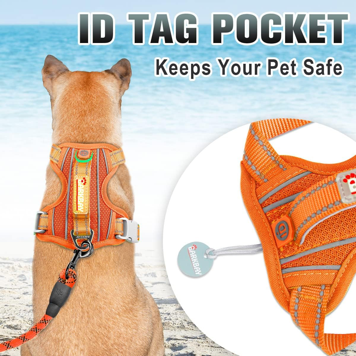 No Pull Dog Harness Large Reflective Dog Harness with Front Clip and Easy Control Handle for Walking Training Running with ID Tag Pocket(Orange,S)