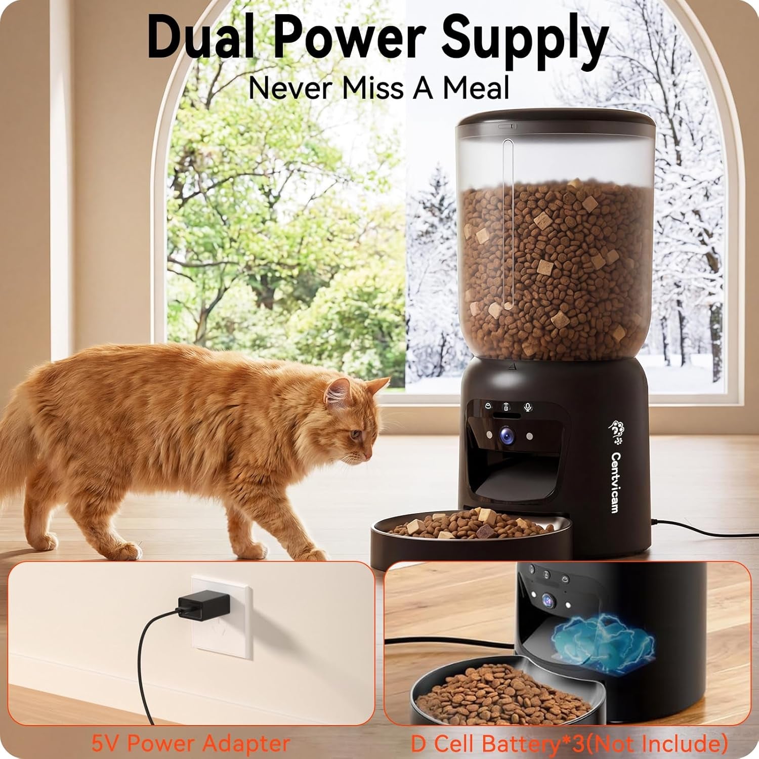 Automatic Cat Feeder with 2K HD Camera: 5G Wifi Automatic Dog Feeder with Night Vision, Auto Cat Food Dispenser with 6L Large Food Storage for Multiple Pet, Detachable for Easy Clean -24 Cup