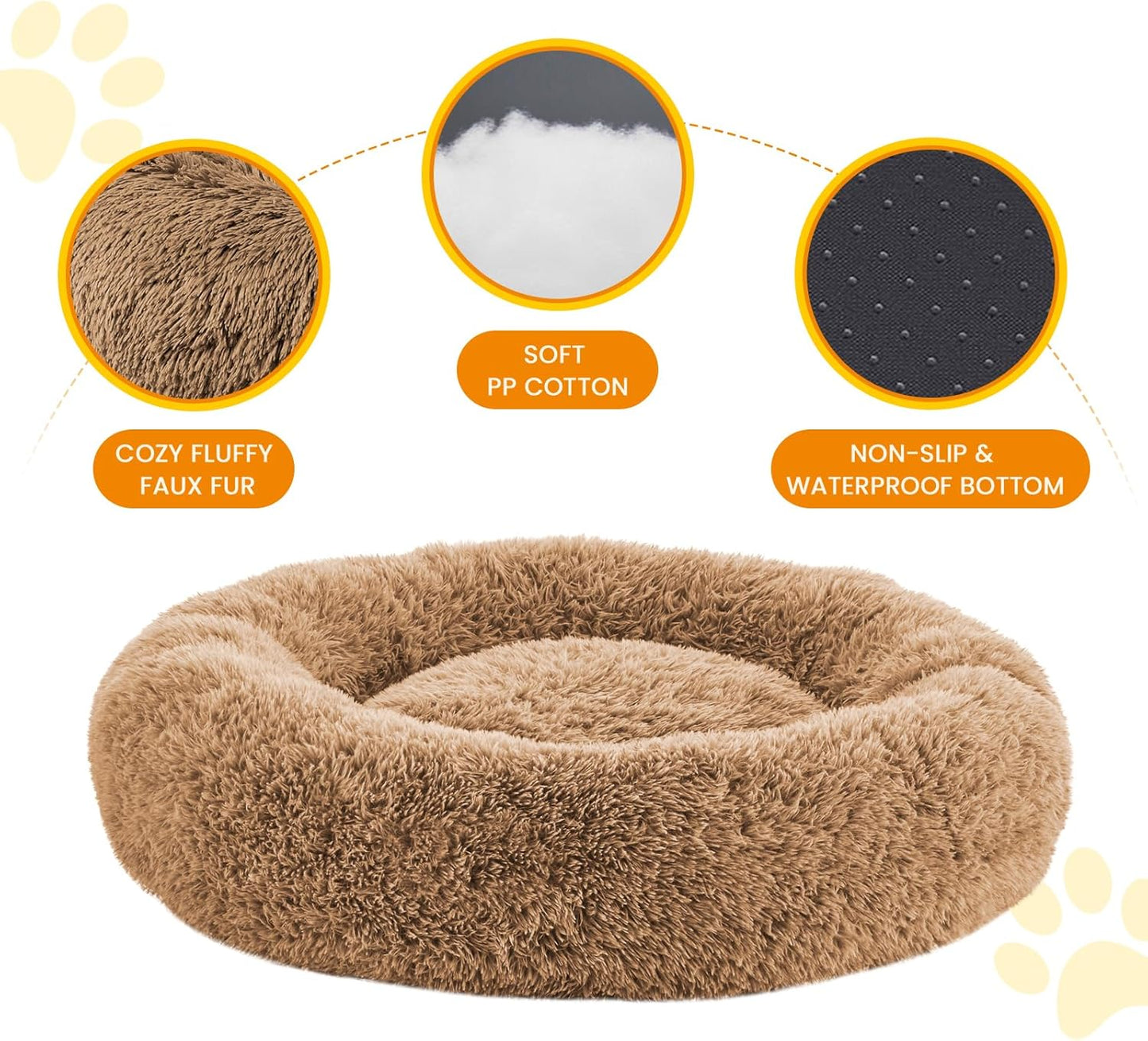 Calming Dog Beds for Large Dogs, Faux Fur Donut Cuddler Dog Bed, round Fluffy Pillow, Washable Pet Bed for Dogs up to 80Lbs, 36Inch