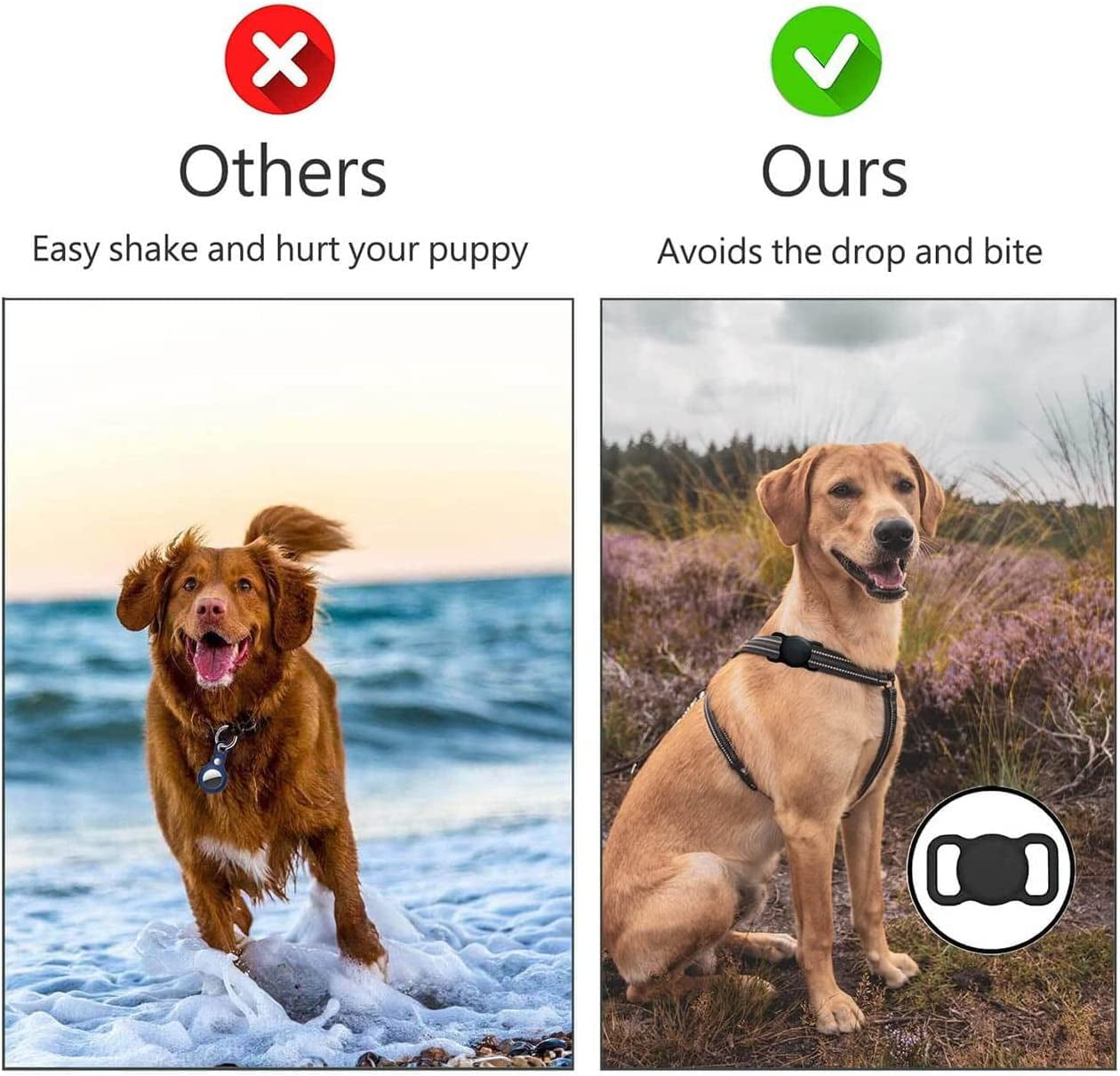 for Airtag Dog Collar Holder [2 Pack] Waterproof High-Strength Elastic Silicone Dog Cat Air Tag Holder, (Black&White)