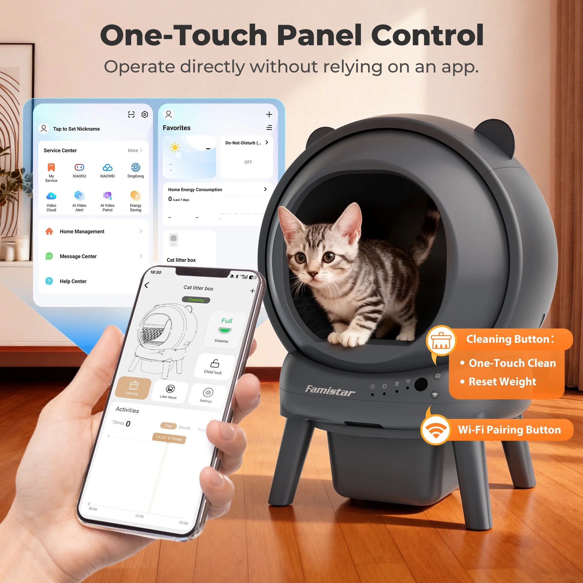 Automatic Cat Litter Box Self Cleaning, 100+15L Large Litter Box with Liner, Odor Removal, 2.4G Wifi APP Control/Integrated Safety Protection, Litter Mat
