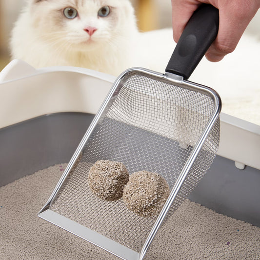 Metal Fine Mesh Cat Litter Scoop with Handle,Multifunctional Non-Stick Coated Reptile Litter Shovel Sand Hanging Hole Pet Cleaning Supplies