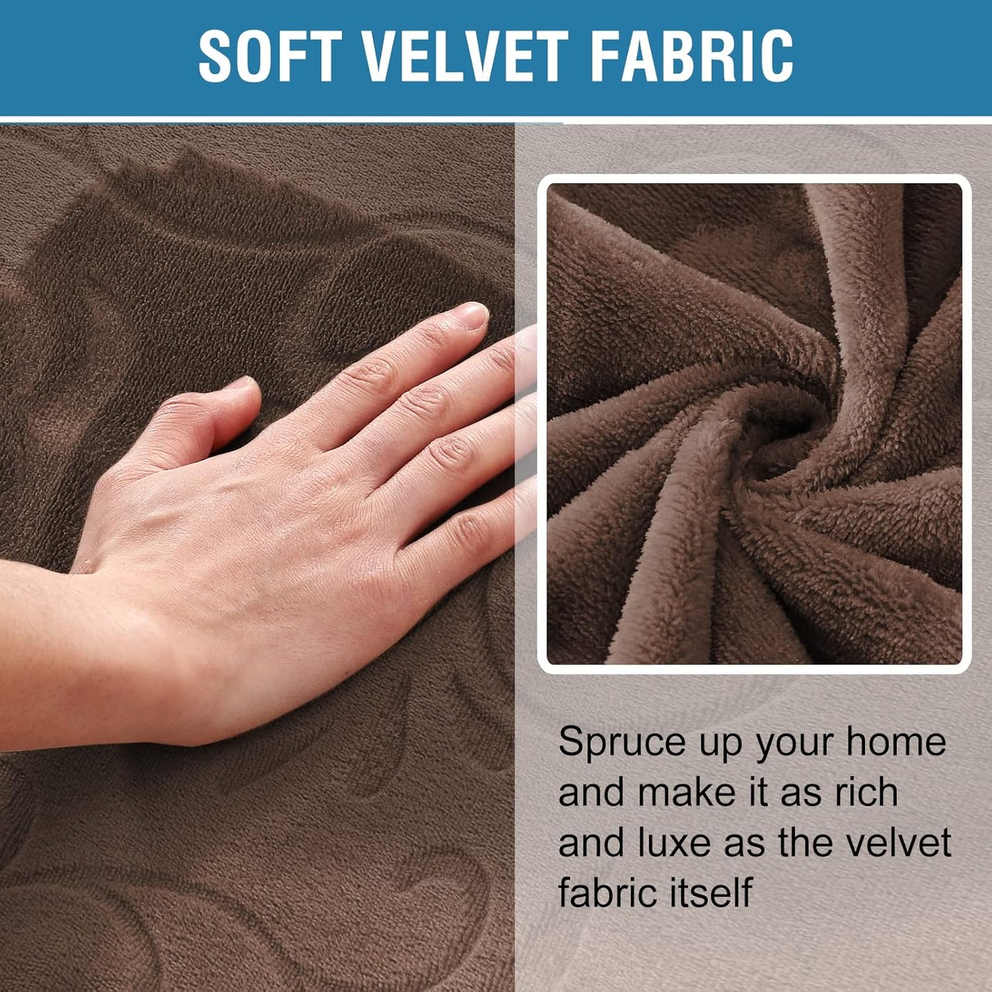Sofa Slipcover 100% Waterproof Couch Cover Velvet Classic Flower Pattern Furniture Protector Non Slip with Elastic Straps for Pets Dogs Width up to 52 Inch (Medium Sofa, Chocolate)