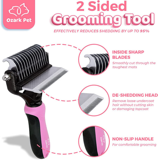 Dog Brush and Cat Brush-With Deshedding Brush, Dog Dematting Tools, Undercoat Brush for Dogs, Deshedding Tool, Reduce Shedding up to 95%, for Short to Long Hair, and Large Breeds (Pink L)