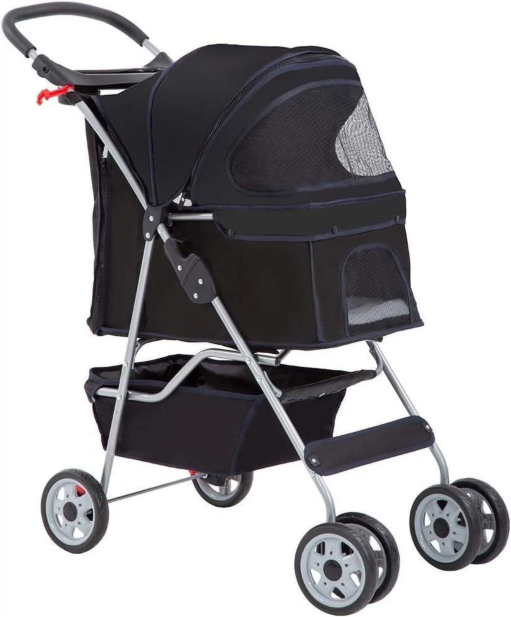 Folding Pet Stroller, Black, 39"H