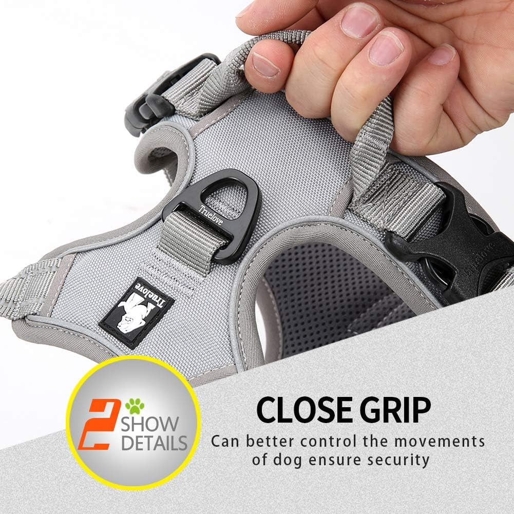 Truelove No Pull Dog Harness with Easy Control Handle and 2 Leash Attachments,Reflective Adjustable Pet Vest