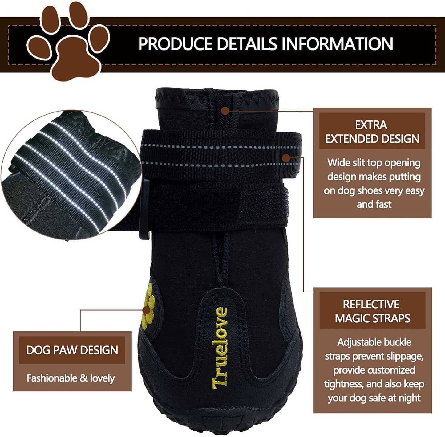 Dog Shoes for Small Dogs, Dog Shoes for Cold Winter Snow Hiking Walking, Anti-Slip Rugged Sole,Waterproof Dog Booties for Outdoor Rain Days, All Weather Dog Boots & Paw Protectors (Black)
