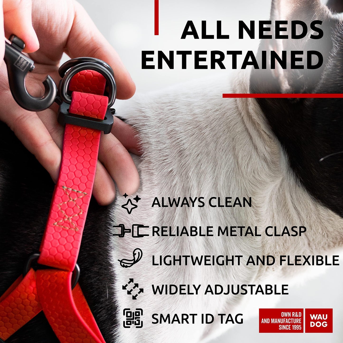 Waterproof Dog Harness Adjustable Dog Harness for Large Dogs Small and Medium Dogs Heavy Duty Dog Harness with Durable Metal Clasp and QR Dog Tag Boy & Girl Dog Harness Red (20 32In)