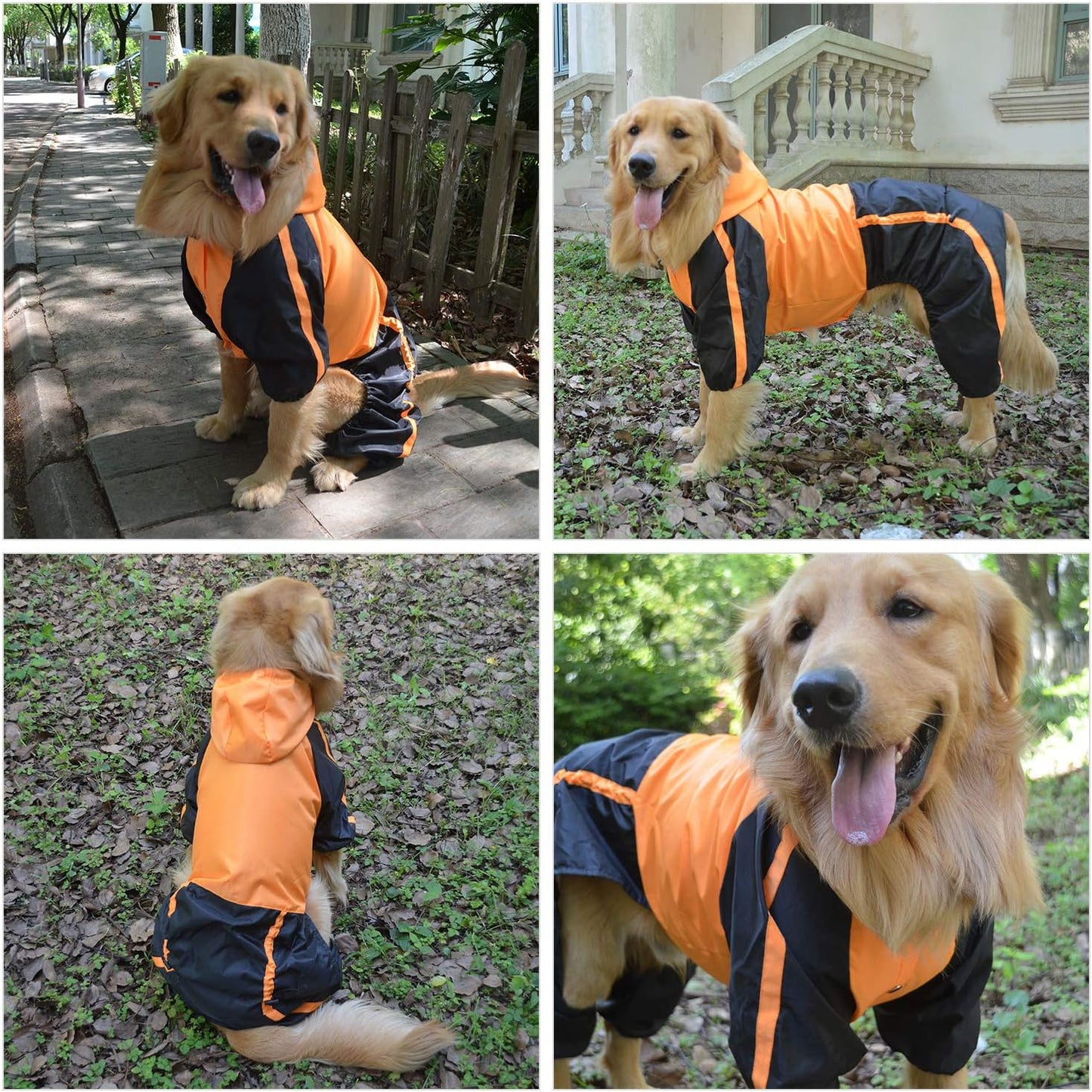 Dog Hooded Raincoat, Large Dog Rain Jacket Poncho Waterproof Clothes with Hood Breathable 4 Feet Four Legs Rain Coats for Small Medium Large Pet Dogs Orange L-M